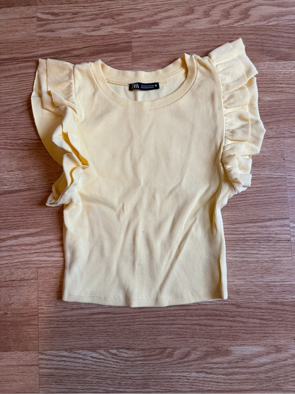 Zara Pastel Yellow Ruffle Sleeve Ribbed Top